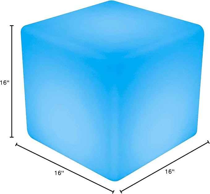 16-inch Rechargeable LED Cube Chair Light w/Remote, Waterproof RGB Color Changing Seat Stool Side Table, Ideal Home Bedroom Patio Pool Party Accent Ambient Decorative Lighting