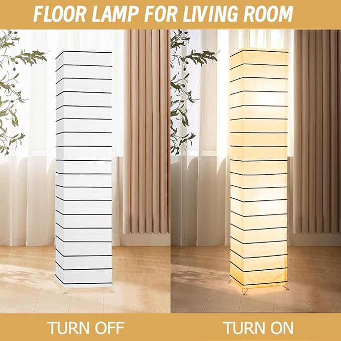 YY YEARCHY Floor Lamp Paper Lamp Standing Lamps with Rice Paper Shade for Bedroom Livingroom Square