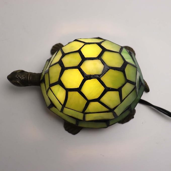 Bieye L10691 Tortoise Tiffany Style Stained Glass Accent Table Lamp Night Light for Bedside Living Room Bedroom (Light Green)