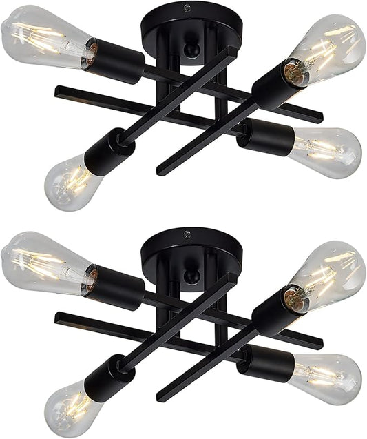 ZGLAOJT 4-Light Semi Flush Mount Ceiling Light Fixture 2 Pack Ceiling Light Matte Black with E26 Base Modern Light for Porch Bedroom Hallway Kitchen Farmhouse