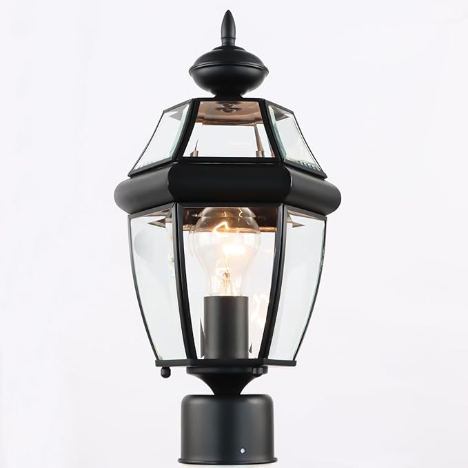 Kalium Outdoor Post Lights, 15" Lamp Post Light Fixture Waterproof Aluminum Housing with Glass, E26 Base Matte Black Lamp Posts Outdoor Lighting for Garden Patio Pathway Walkway （Pole not Included）