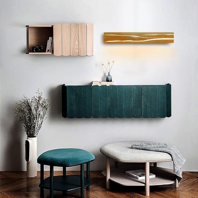 Modern Wood LED Wall Sconce Linear Bar Resin Cracked Design Natural Japandi Minimalist Fixture for Bathroom Vanity Mirror Hallway Bedroom Living Room Accent Light