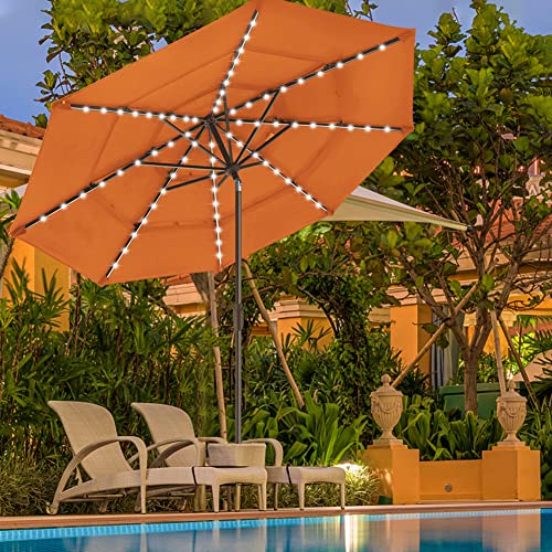 USA 10-Year-Non-Fading 9ft 3-Tier Market Patio Umbrella, Commercial Table Umbrella with 80 Solar LED Lights, Crank Open, Windproof & UPF 50+ UV Protection for Garden, Deck, Pool, Backyard, Rust