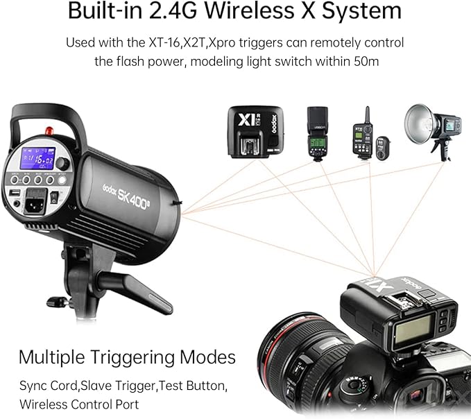 Godox 800Ws 2Packs SK400II 2.4G Studio Strobe Flash Light Kit,GN65 5600K Monolight Bowens Mount Flash for Studio Photography with XT-16 Transmitter,Softboxes,Light Stands,Reflectors,Umbrella,Carry Bag