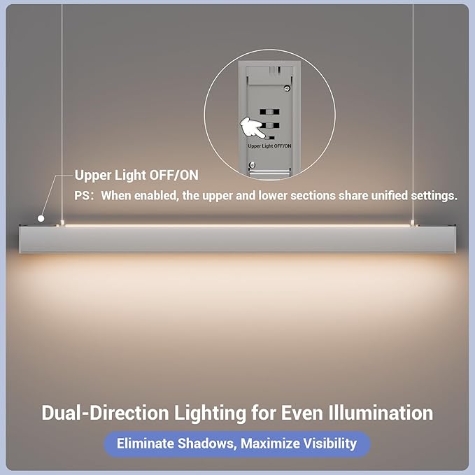 Silver 4FT 1Pack LED Linear Lights 50/45/40/35/30W Up and Down Light, 3000K/4000K/5000K 4 Feet Commercial Linkable Shop Lighting for Office Garage Shop Dining Room bar,0-10V Dimmable