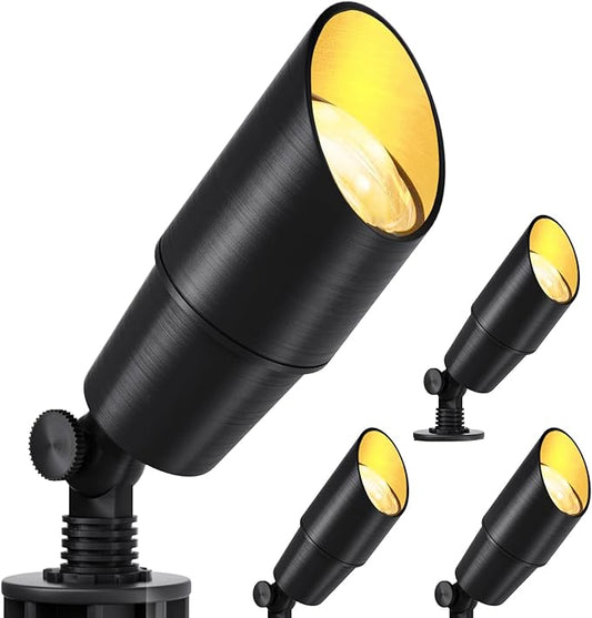 wowlite Matte Black Aluminum Outdoor Spot Lights with 4 Light Bulbs, 5W 2700K Warmlight 12V Low Voltage Landscape Lighting Fixture, IP65 Waterproof LED Uplights for Garden Courtyard Pathway, 4 Pack - Aura Lighting