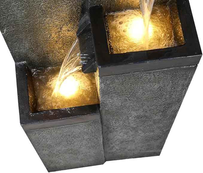 SunJet 4-Tier Modern Water Fountain, Indoor/Outdoor Resin Water Fountains with Soothing Water Sounds, Perfect for Garden, Patio, Home & Office, 12.5" L x 9.4" W x 39.3" H