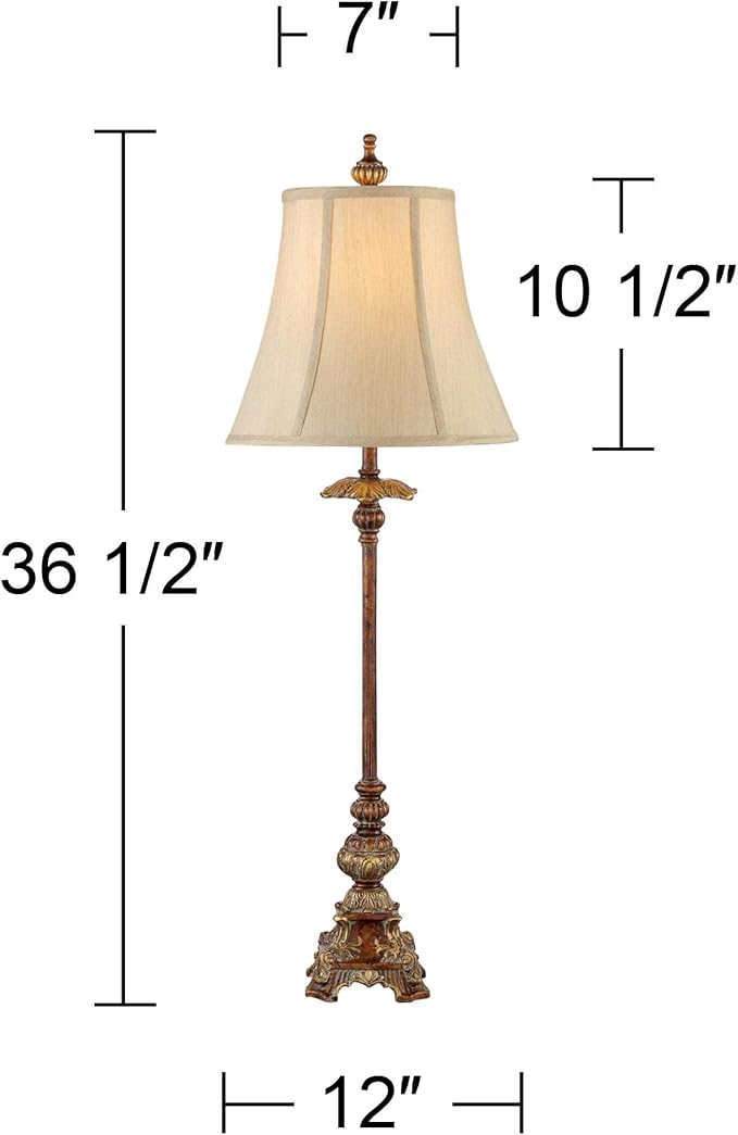 Regency Hill Juliette 36 1/2" Tall Skinny Large Buffet Traditional End Table Lamps Set of 2 Brown Light Bronze Finish Fabric Shade Living Room Bedroom Bedside Nightstand House Office Home Reading