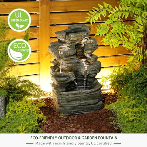 6 Tier Solar Powered Water Fountain Outdoor Waterfall 24.4 in