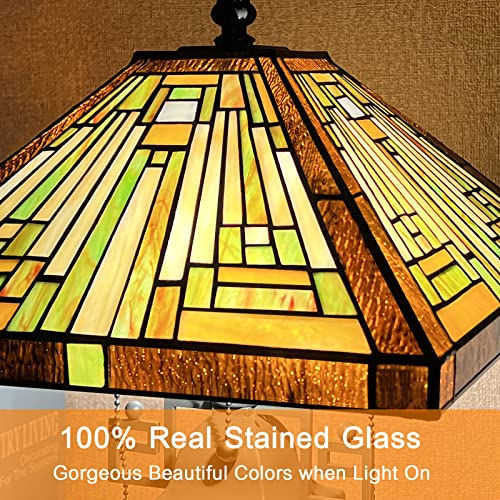 Tiffany Table Lamp Antique Amber Brown Stained Glass Lamp 3