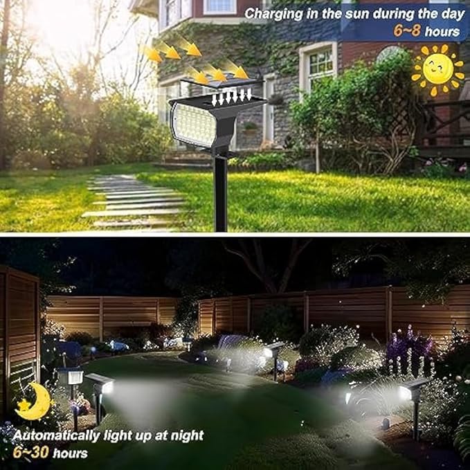 Solar Spot Lights Outdoor Waterproof IP65, 6 Pack Landscape Spotlights with 46 LEDs, 3 Modes Auto On/Off Solar Powered Flood Lights for Outside Pathway, Yard, Garden, Walkway (Cool White) - Aura Lighting