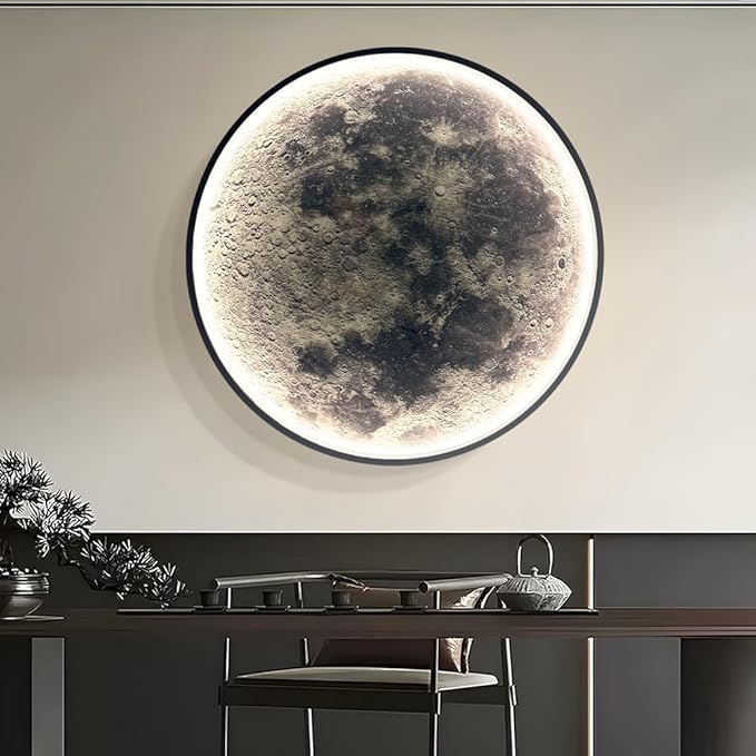 Large Moon Wall Sconce Plug in Modern LED Dimmable Moon Lamp with Remote Control Wall Lights Indoor Wall Mounted Lighting Ceiling Light for Living Room Bedroom (9.5 in)