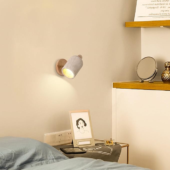 Natural Yellow Travertine Wall Lamp, Adjustable Marble Wall Mounted Light with Wood Base, Japanese Wabi Sabi Style Stone Wall Sconce for Bedroom Bedside Living Room Study(Wood)
