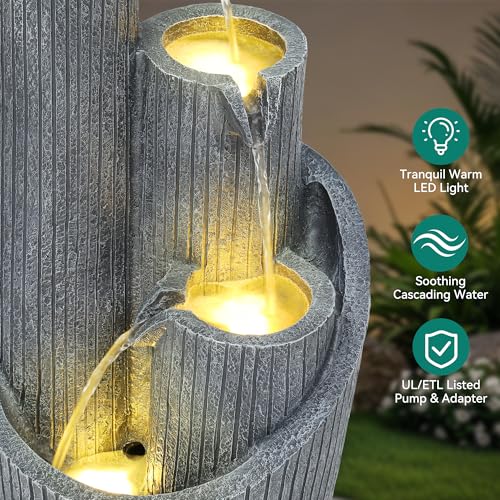 Autodaya 31" Modern Outdoor Water Fountain with Lights