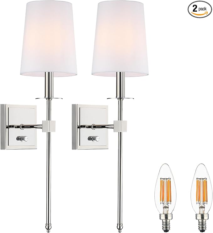 Untrammelife Wall Sconces Set of Two, Modern Farmhouse Sconces Wall Lighting with Dimmer ON/Off Switch, Industrial Hardwired Wall Lamps for Bedrooms, Living Room, Bathroom, Vanity (Bulbs Included)