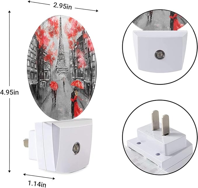 EKOBLA Paris LED Night Light Eiffel Tower Red Umbrella Couple Lovers Kiss France Street Plug-in Nightlights Home Auto Sensor LED Dusk to Dawn Light for Bedroom Bathroom Kitchen Corridor