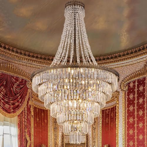 French Empire Crystal Chandelier 34" W Large High Ceiling Chandelier