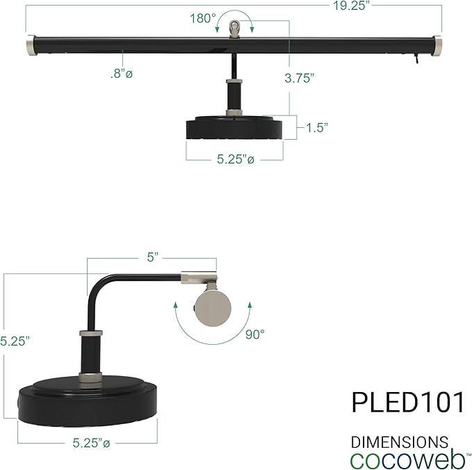 Cocoweb 19" Black with Brass Accents LED Directional Piano Desk Lamp - PLED101D (Satin Nickel) - Aura Lighting