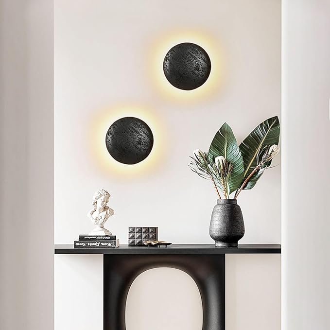 Natural Black Travertine Wall Lamp, Nordic Modern Marble Wall Sconce, Japanese Style Wabi Sabi Stone Wall Lighting Fixture for Bedroom Bedside Hallway Entryway Stairs