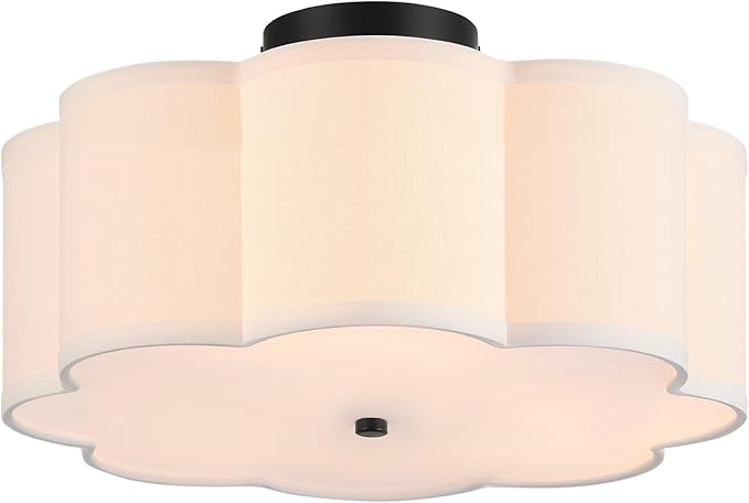VONLUCE Semi-Flush Mount Ceiling Light, 15.7" Modern 3-Light Ceiling Light Fixture with White Petal-Shaped Shade 3 E26 Sockets for Bedroom Entryway Living Room, Black Finish, ETL Certificated - Aura Lighting