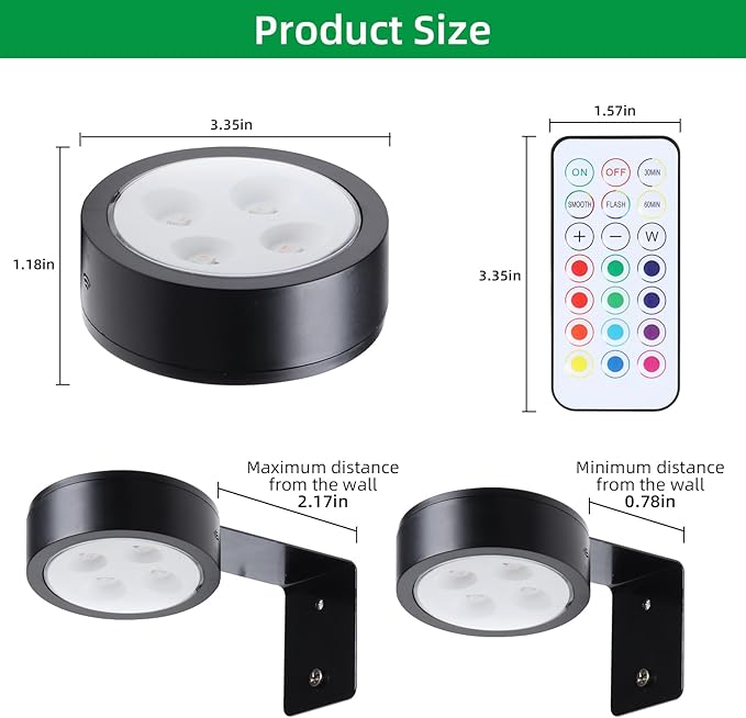 2 Pack Wireless Picture Lights for Wall,Rechargeable Picture Light Battery Operated with Remote,Dimmable Painting Light for Art Display,Battery Wall Lights for Dartboard Photo Frame Gallery.Black