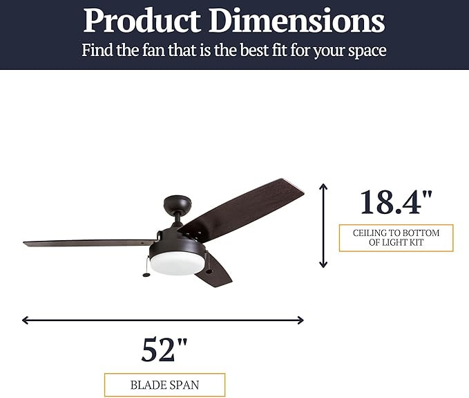 Prominence Home Statham, 52 Inch Contemporary Indoor LED Ceiling Fan with Light, Pull Chain, Dual Mounting Options, Modern Dual Finish Blades, Reversible Motor - 51018-01 (Espresso)