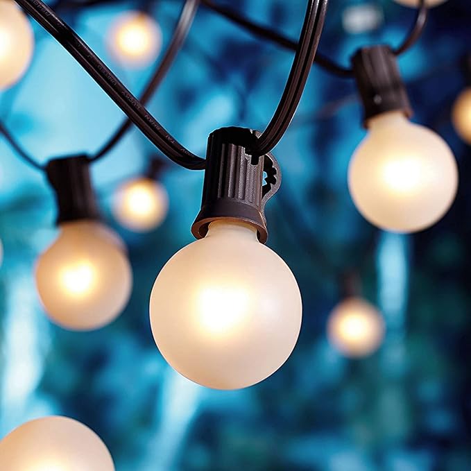 Abeja 25FT Outdoor String Lights, G40 Globe Patio String Lights with 27 Frosted White Globe Bulbs, Waterproof Connectable Hanging Lights for Outside Backyard Porch Umbrella Bistro Decor, Black Wire