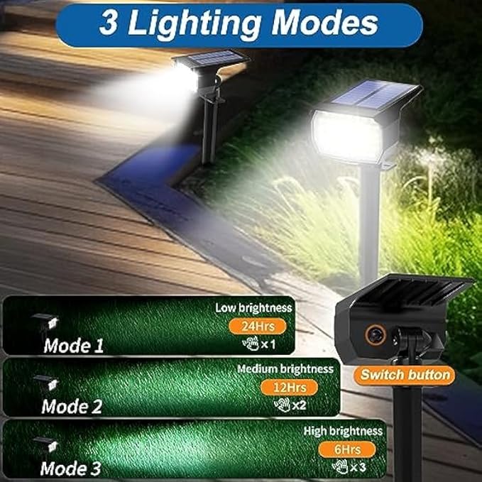 Solar Spot Lights Outdoor Waterproof IP65, 6 Pack Landscape Spotlights with 46 LEDs, 3 Modes Auto On/Off Solar Powered Flood Lights for Outside Pathway, Yard, Garden, Walkway (Cool White) - Aura Lighting