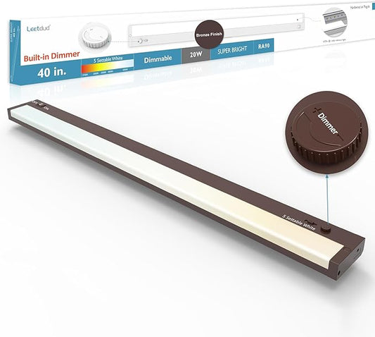 Under Cabinet Lighting Plug in or Hardwired Built-in Dimmer, 40 Inch 20W, 5CCT 2700/3000/3500/4000/5000K, Linkable Counter Lights for Kitchen, ETL Dimmable LED Light Fixture, Bronze
