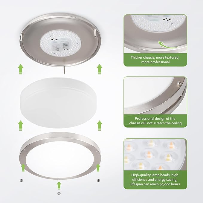 13 Inch Led Ceiling Light Fixture - 4 Pack 36W Flush Mount Ceiling Lights dimmable 3600LM 3000K/3500K/4000K/5000K/6000K Luxurious Nickel for Kitchen Hallway Stairwell Bedroom Bathroom - Aura Lighting