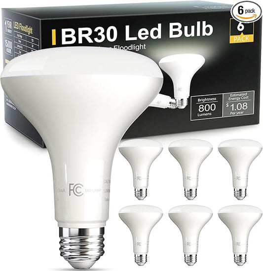 TJOY BR30 5000K 6PACK BR30 LED Bulbs, Indoor Flood Lights CRI80 9W Equivalent 65W 5000K Warm White 800 Lumens, E26 Base, 15000 Lifetime Hours for Ceiling, Recessed Can, Living Room and Kitchen