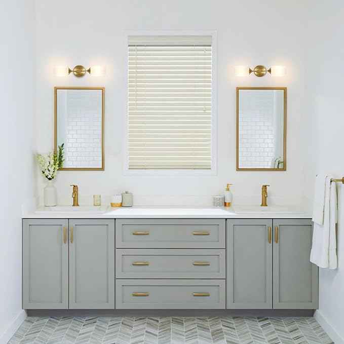 2-Lights Gold Wall Sconce with White Cylinder Glass Shades Modern Mid Century Bathroom Vanity Wall Light Fixtures Industrial Brushed Brass Wall Lamp for Bedroom Mirror Living Room Restaurant