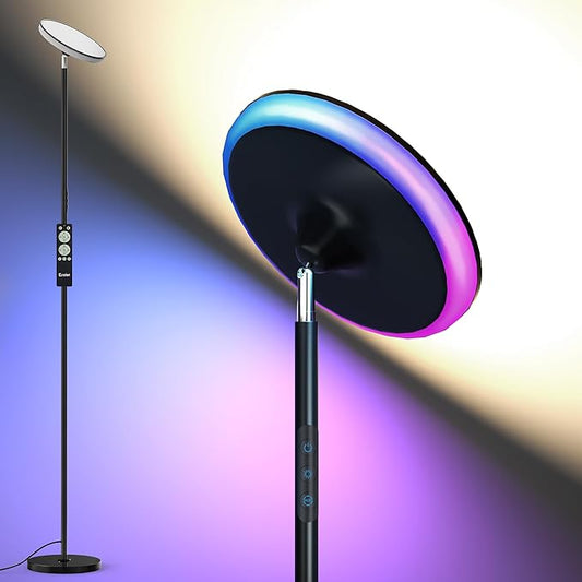 UFO Torchiere Floor Lamps,42W 3700LM Bright Torchiere Sky Modern LED Lamps,Tall Standing Pole Light with Remote,5 Color Dimmable,85% Energy Saving,Memory & Timer,for Living Room,Bedroom(Black)