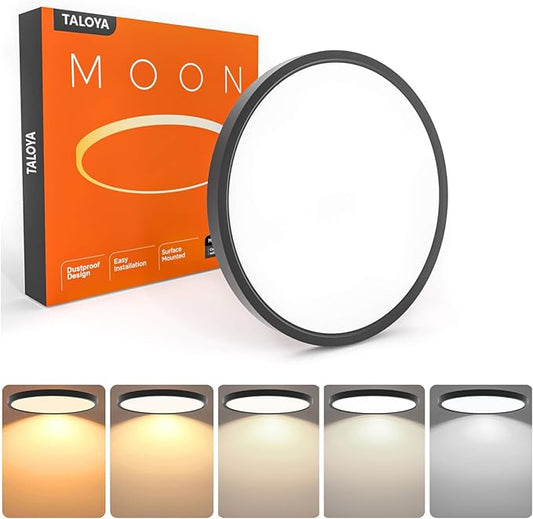 TALOYA Flush Mount LED Ceiling Light Fixture Black,12 Inch 20 Watt, Thin Ceiling Lamp Surface Mount for Kitchen Bedroom Utility Laundry Closet Room,5 Color Temperatures in One - Aura Lighting