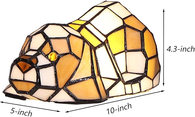 Bieye L10210 Tiffany Style Stained Glass Accent Dog Table Lamp for Home Decor, Orange