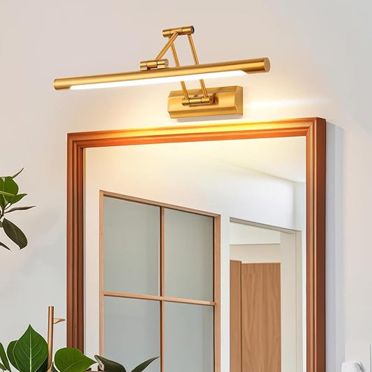 Picture Lights for Wall 17in Modern Picture Light LED Art Light for Paintings Gallery Dartboard Adjustable Swing Arm Wall Lights Display Art Light 3000K Hardwired Connection, Brass-Colored