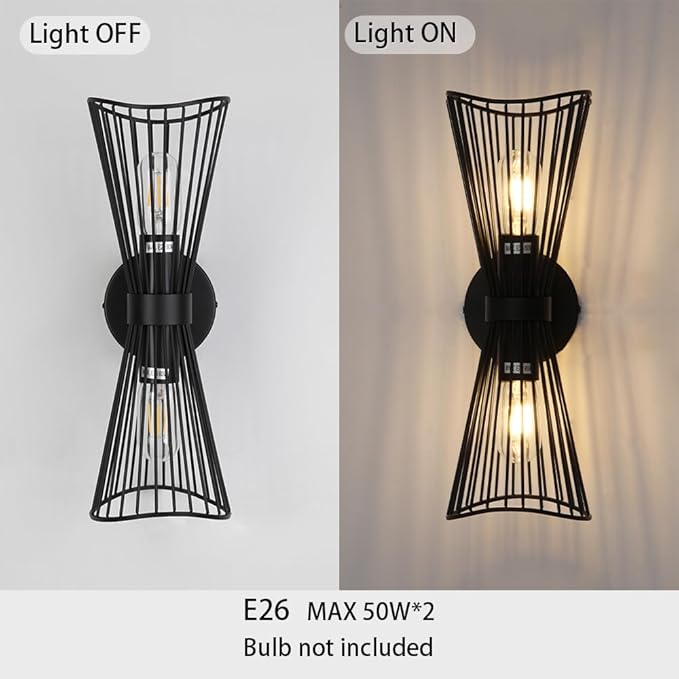 Black 2-Light Vanity Wall Sconce Farmhouse Light Fixtures Over Mirror Modern Up and Down Sconces Large Wall Light Hardwired Wall Lamp for Hallway Bedroom Kitchen Bathroom - Aura Lighting