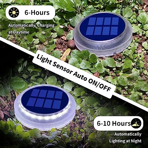 Solar Discs Lights Outdoor IP68 Waterproof 6 Pack White Round (6 Count)