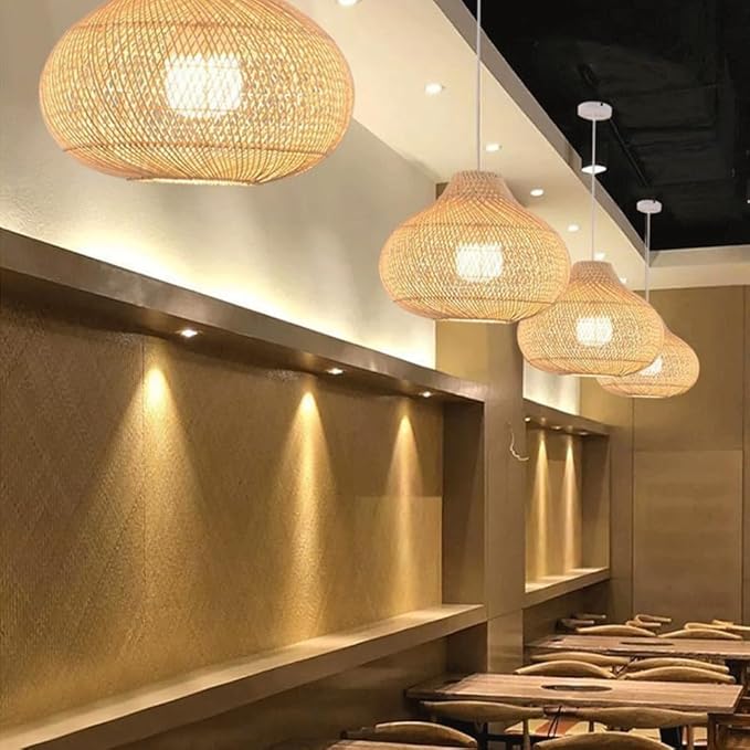 Retro Zen Wabi-sabi Rattan Pendant Light,Hand-Woven Lantern Chandelier,Adjustable Height Wicker Hanging Lamp,Metal Dining Room Fixture for Bedroom Tea Room Hotel Coffee Shop Kitchen Island