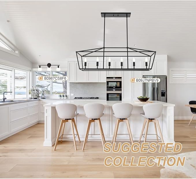 6-Lights Kitchen Island Pendant Lighting in Black Finish, 42-Inches Width Farmhouse Light Fixtures Ceiling Hanging for Dining Room Pool Table