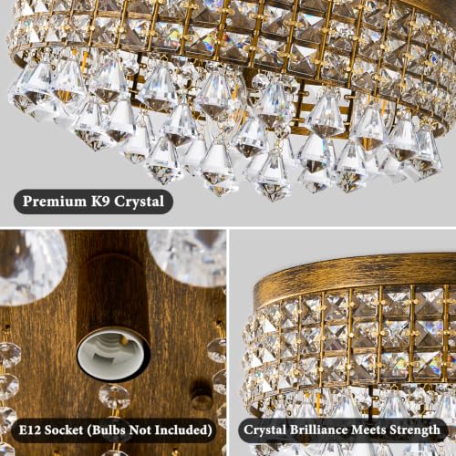 Antique Crystal Flush Ceiling Light (Antique Brass)