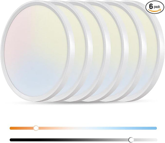 6PK Dimmable 15.8 Inch Led Ceiling Light Flush Mount, 34W, 3060LM, 3000K/3500K/4000K/5000K/6500K CCT, 0.98" Super Slim Close to Ceiling Round Flat Panel Light for Hallway,Kitchen ect, White - Aura Lighting