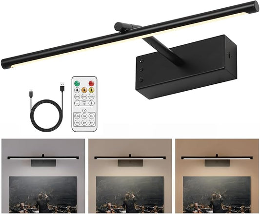 Wireless Picture Lights, 16in Black Battery Operated Wall Sconce, 3 Color Temperature Dimmable and Timer Wireless Picture Light with Remote for Display, Artwork, Gallery