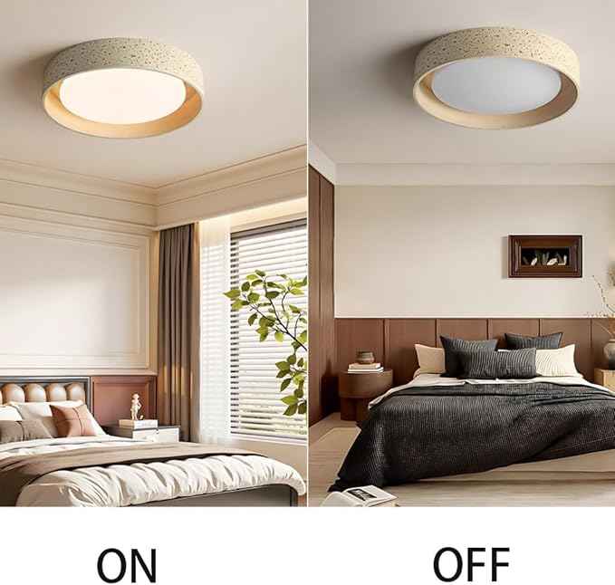 Modern Wabi-Sabi Flush Mount Ceiling Light, Stone Resin Round Ceiling Lamp, Nordic Minimalist Sandstone Style Lighting Fixture for Bedroom, Living Room, Study Room, Hallway Decor(13.8" (35cm))