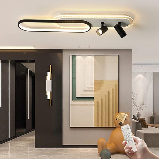 Tioolo Modern Ceiling Lamp, 45W Dimmable Ceiling Light with Remote, LED Linear Light Fixture, Acrylic Flush Mount Chandelier for Kitchen Dining Room Bedroom Corridor - Aura Lighting