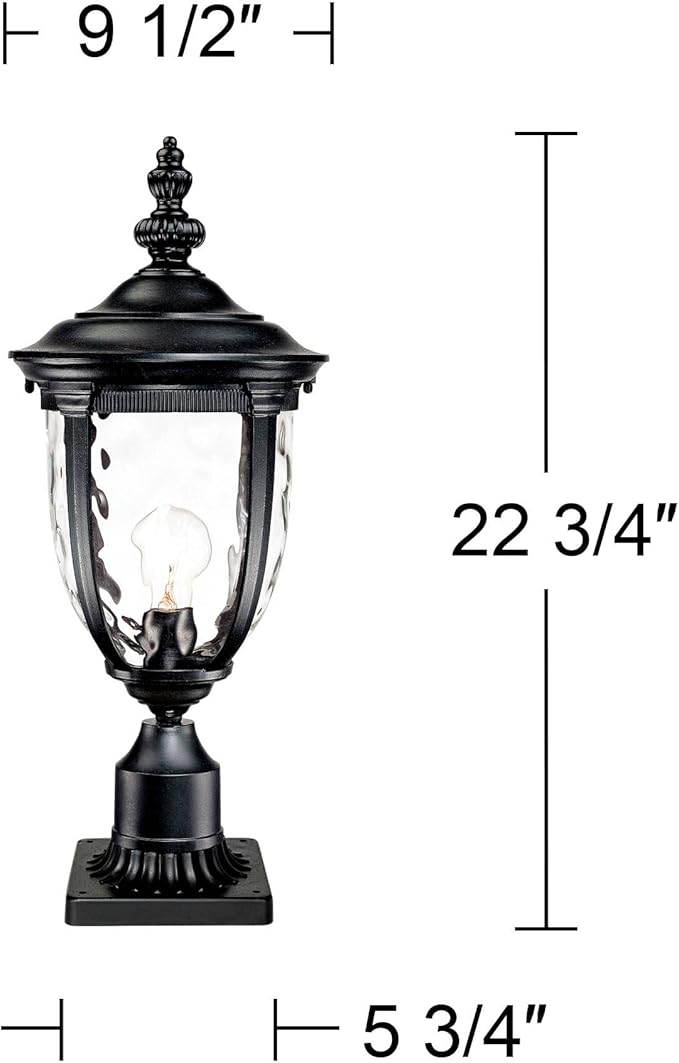 John Timberland Bellagio Traditional Post Light Pier Mount Textured Black 22 3/4" Clear Hammered Glass for Exterior House Porch Patio Outside Deck Garage Yard Garden Driveway Home Lawn Walkway