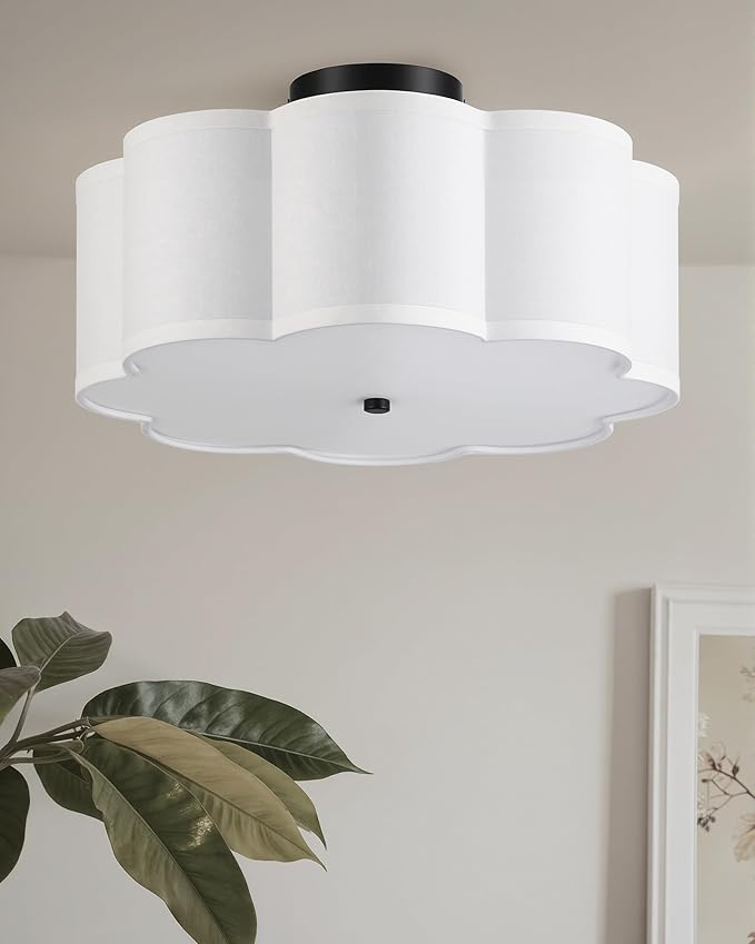 VONLUCE Semi-Flush Mount Ceiling Light, 15.7" Modern 3-Light Ceiling Light Fixture with White Petal-Shaped Shade 3 E26 Sockets for Bedroom Entryway Living Room, Black Finish, ETL Certificated - Aura Lighting