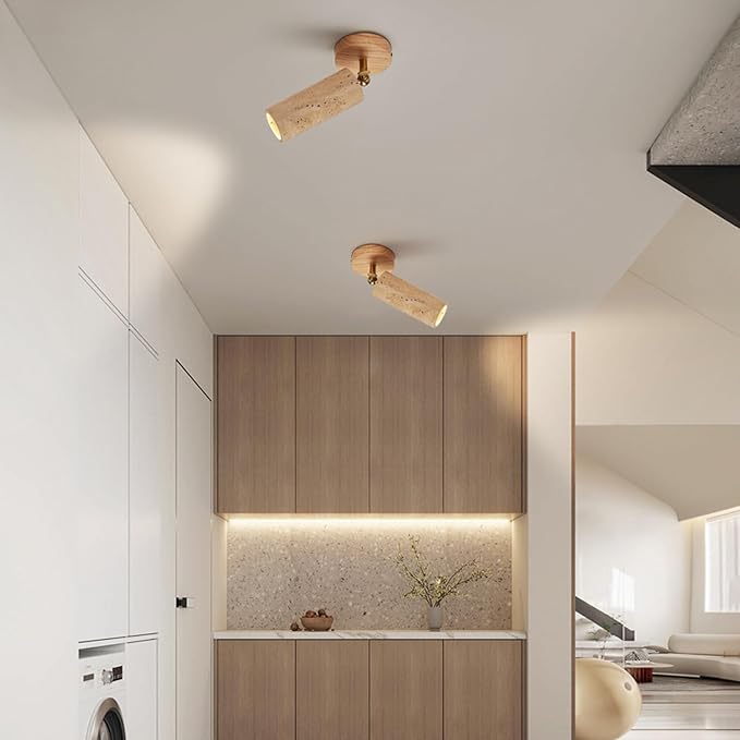 Wabi Sabi Stone Ceiling Spotlight Adjustable Wall Spot Light Wood Base Directional Spotlights Accent Lighting for Kitchen Bedroom Office Gallery E27 Wall Swivel Lamp(Wood)