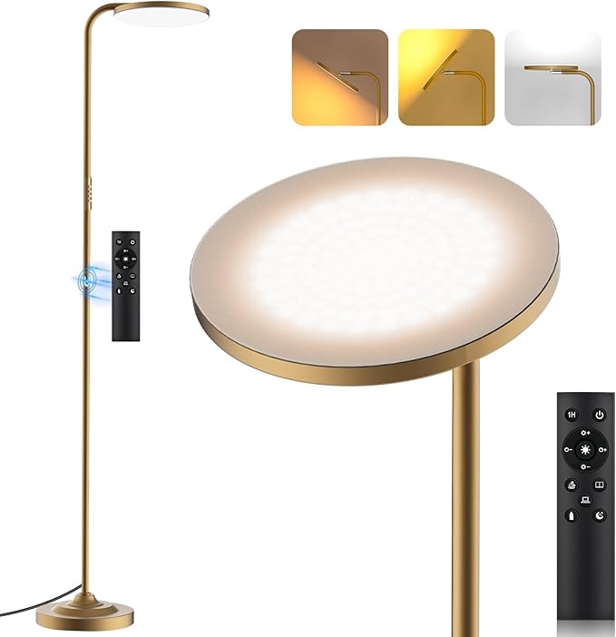 36W LED Floor Lamp, Super Bright Standing Lamp, Modern Stepless Dimmable Torchiere Tall Lamp with Remote Control, 350°Rotating Head Reading Floor Lamp for Living Room, Bedroom, Office - Aura Lighting