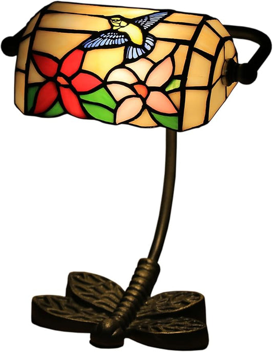 Hummingbird Lamp,Tiffany Lamp,Stained Glass Table Lamp,Stained Glass Lamp,Bird Lamp,Hummingbird Night Light,Glass Table Lamp,Flower Lamp,Hummingbird Light,Bankers Lamp,Reading Desk Lamp,S